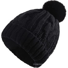 Satin Lined Winter Hat Knit Pom Beanie Hats